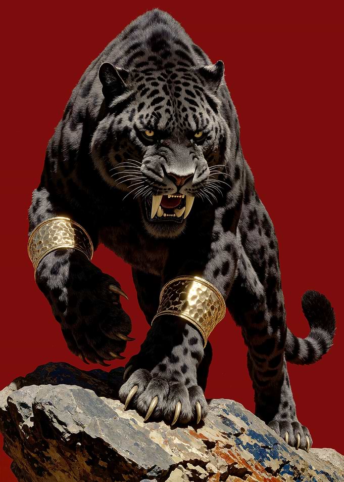 Fierce Snow Leopard with Gold Cuffs