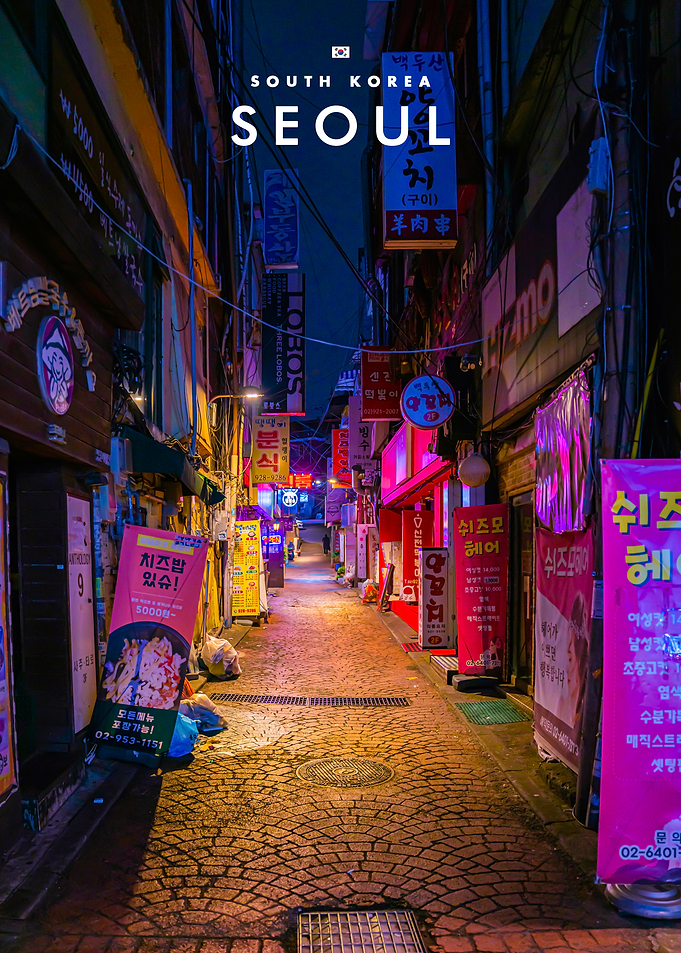 Nighttime Alleyway in Seoul South Korea