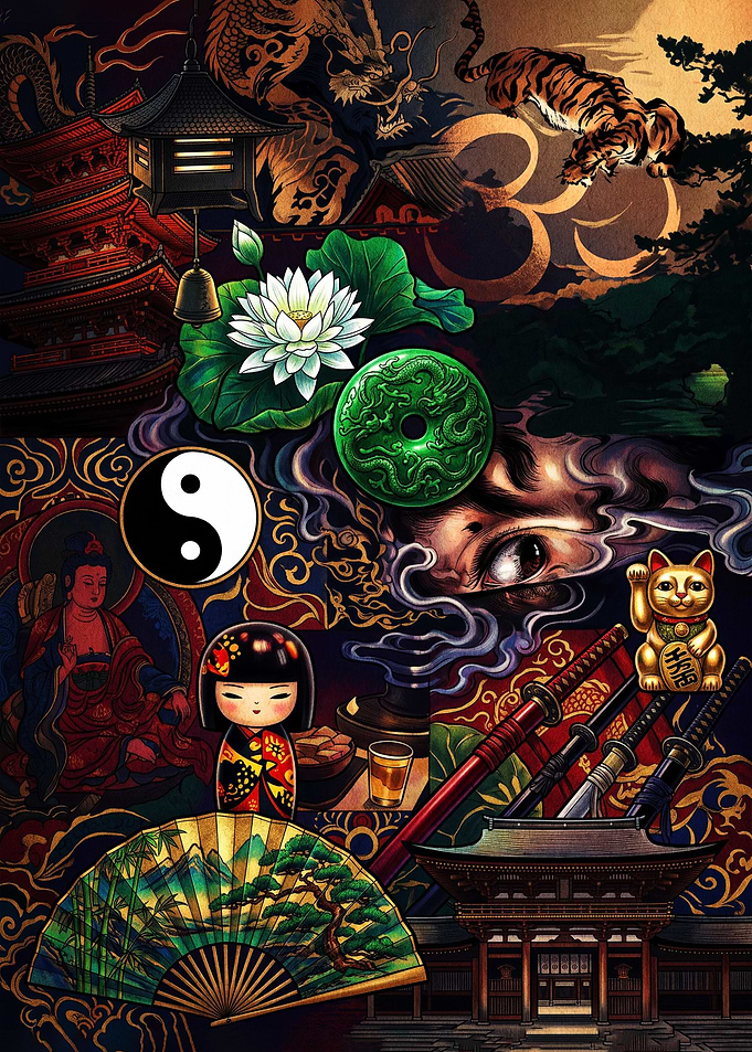 Vibrant Japanese Cultural Collage Art