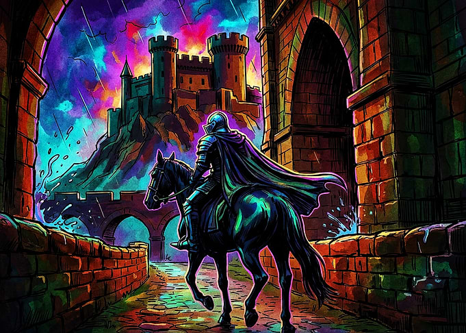 Knight Castle Fantasy Neon Art