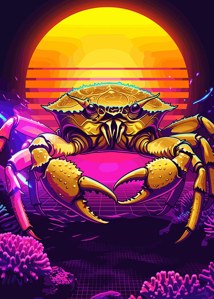 Synthwave Retro Crab Illustration