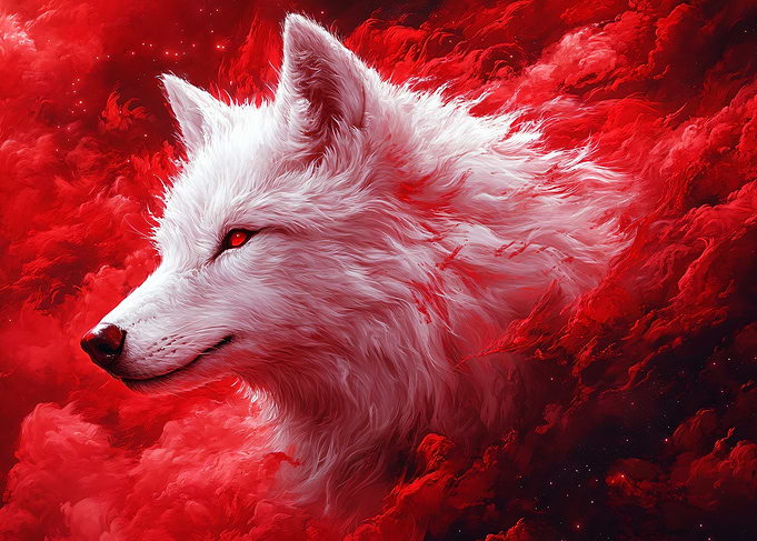 White Wolf in Red Smoke