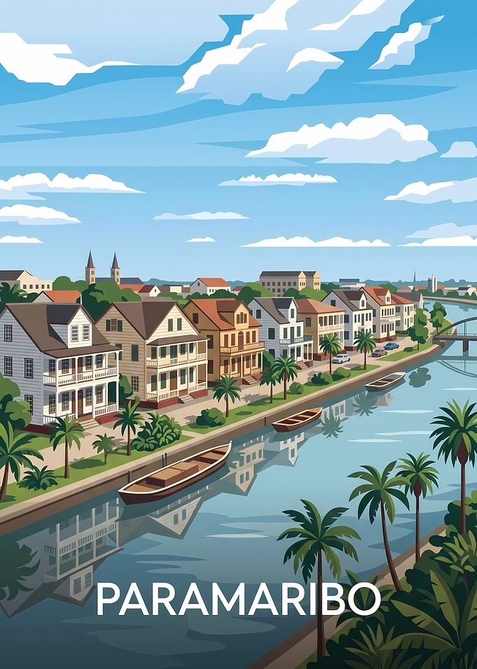 Paramaribo Cityscape Travel Poster