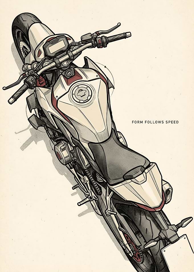Motorcycle Technical Illustration Print