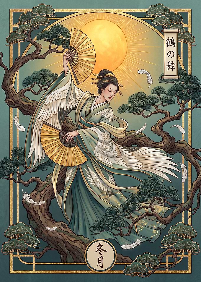 Elegant Crane Dancer in Traditional Kimono