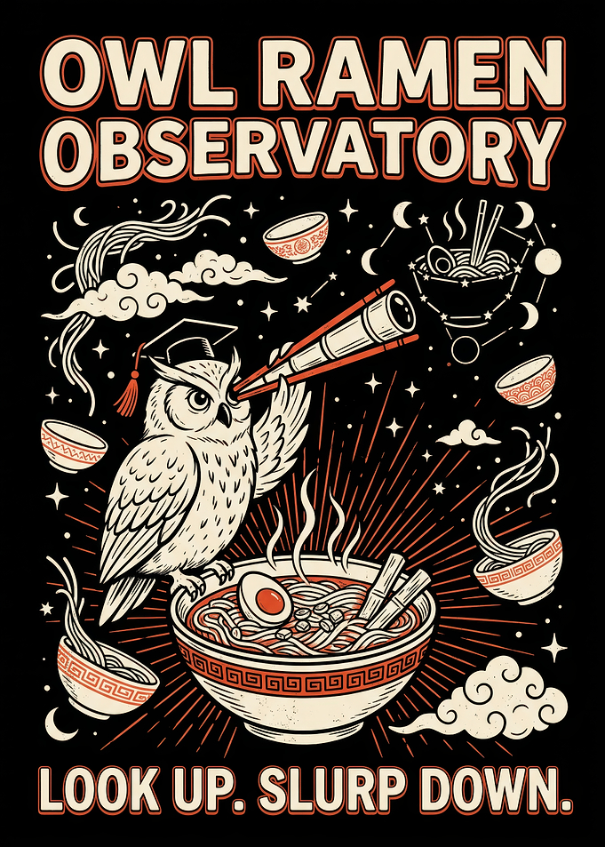Owl Ramen Observatory Graphic Illustration