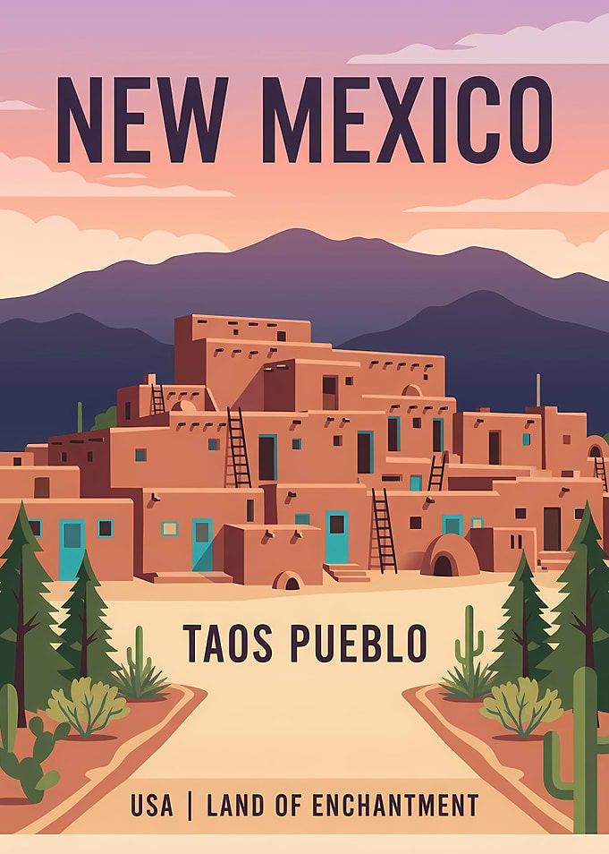 New Mexico Taos Pueblo Travel Poster