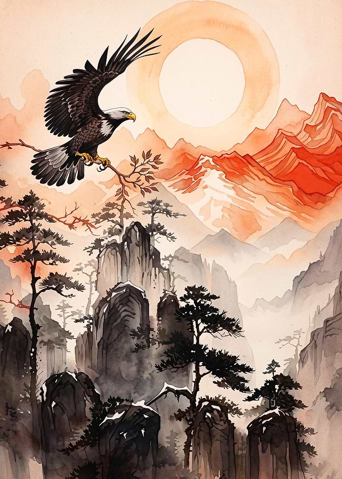 Eagle Mountain Sun Watercolor Art