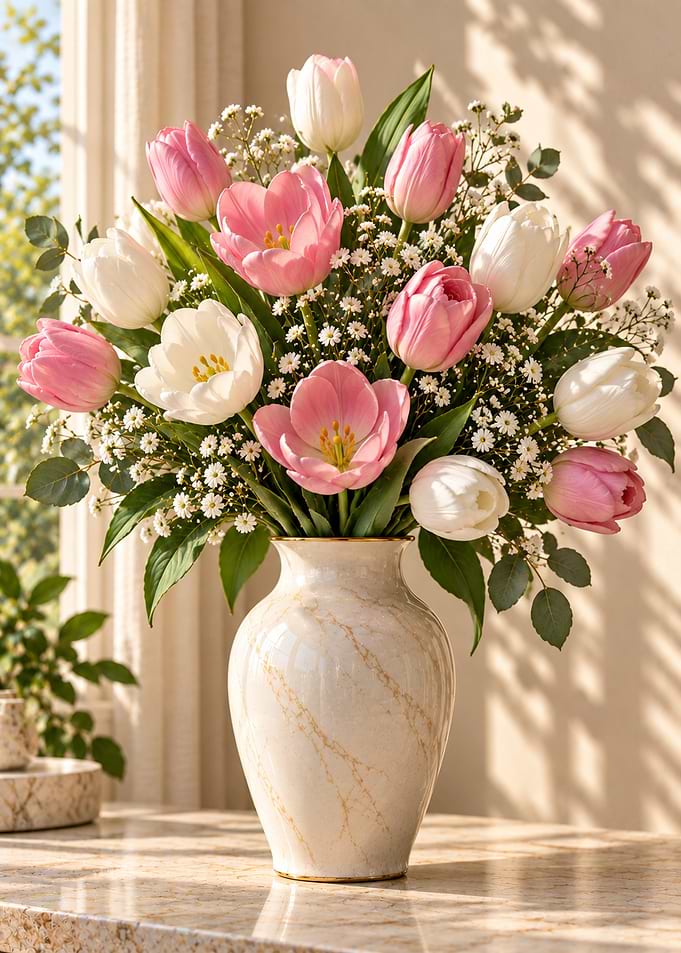 Elegant Pink and White Tulip Bouquet
