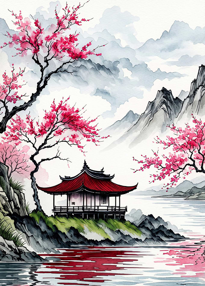 Japanese Pagoda Blossom Watercolor