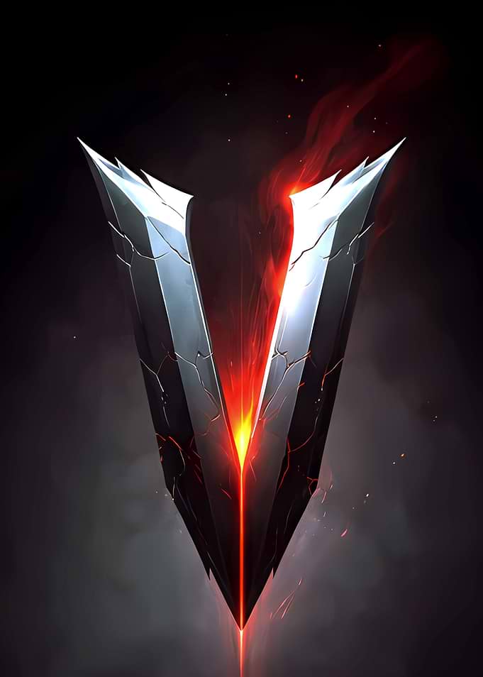 Fiery Metallic Letter V Emblem