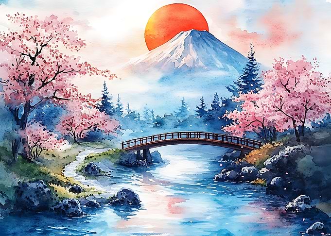 Mount Fuji and Cherry Blossoms