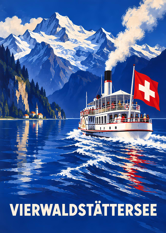 Vintage Travel Poster of Vierwaldstättersee