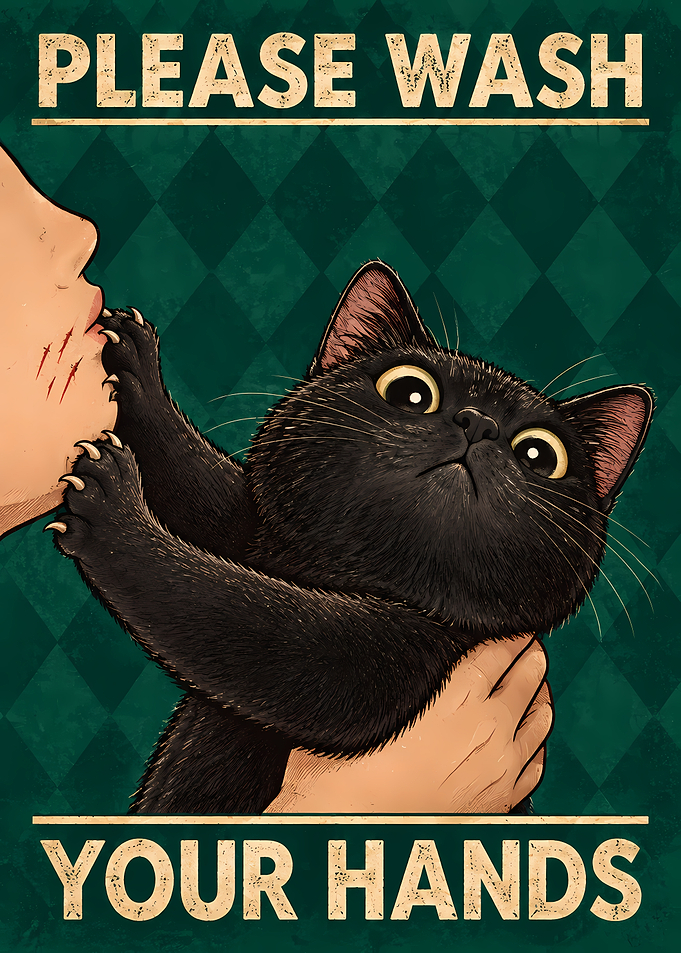 Please Wash Your Hands Cat Poster
