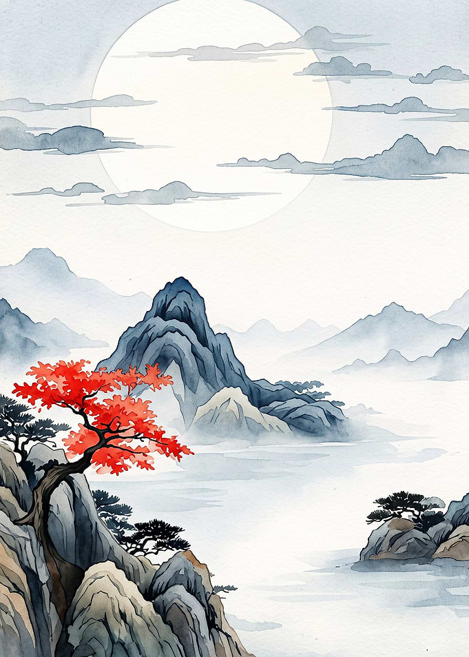 Mountain Moon Watercolor Art Poster