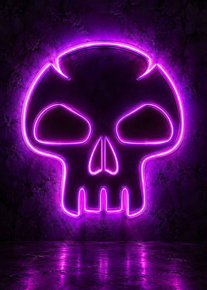 Glowing Purple Neon Skull Symbol Art