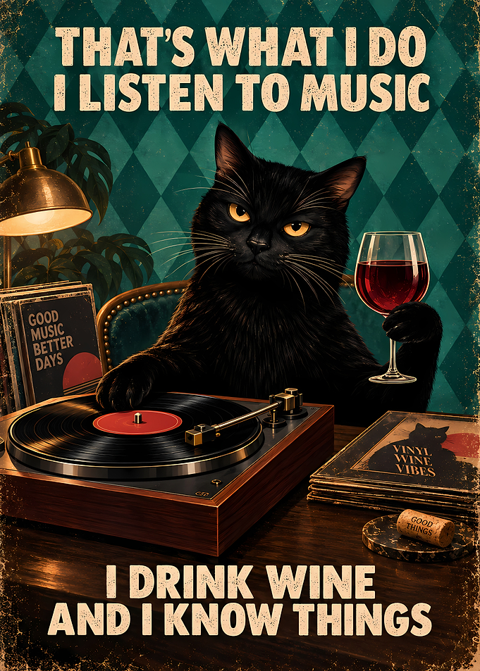 Sophisticated Black Cat Music and Wine