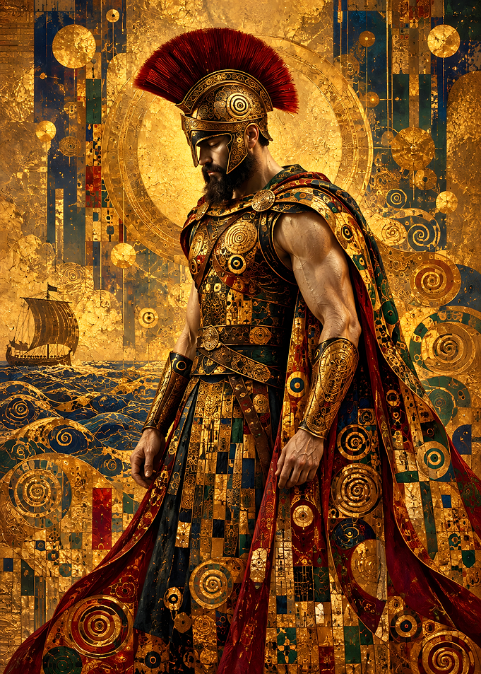 Spartan Warrior in Klimt Style