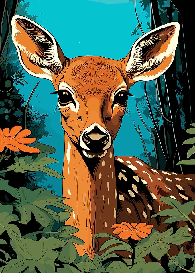 Fawn in a Vibrant Forest