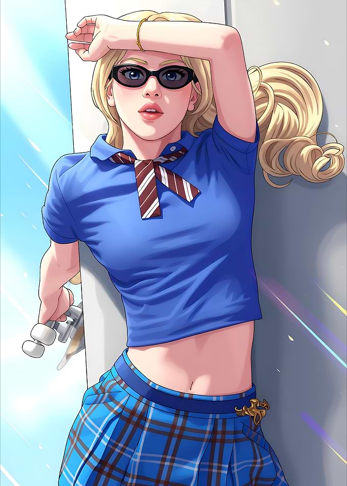 Rosé Blonde Skater Girl in School Uniform