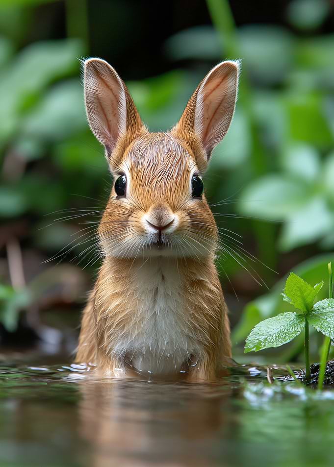 Cute Rabbit Standing in Water