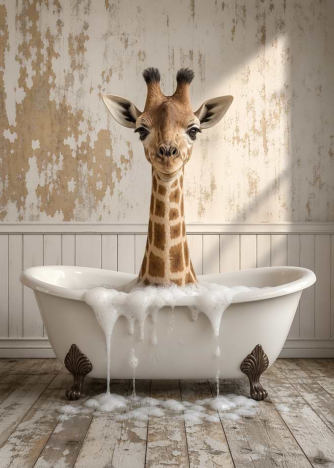 Giraffe taking a Bubble Bath