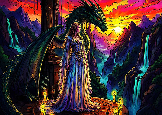 Dragon Queen Fantasy Sunset Art