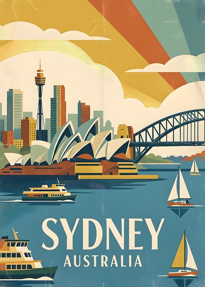 Vintage Sydney Australia Travel Poster