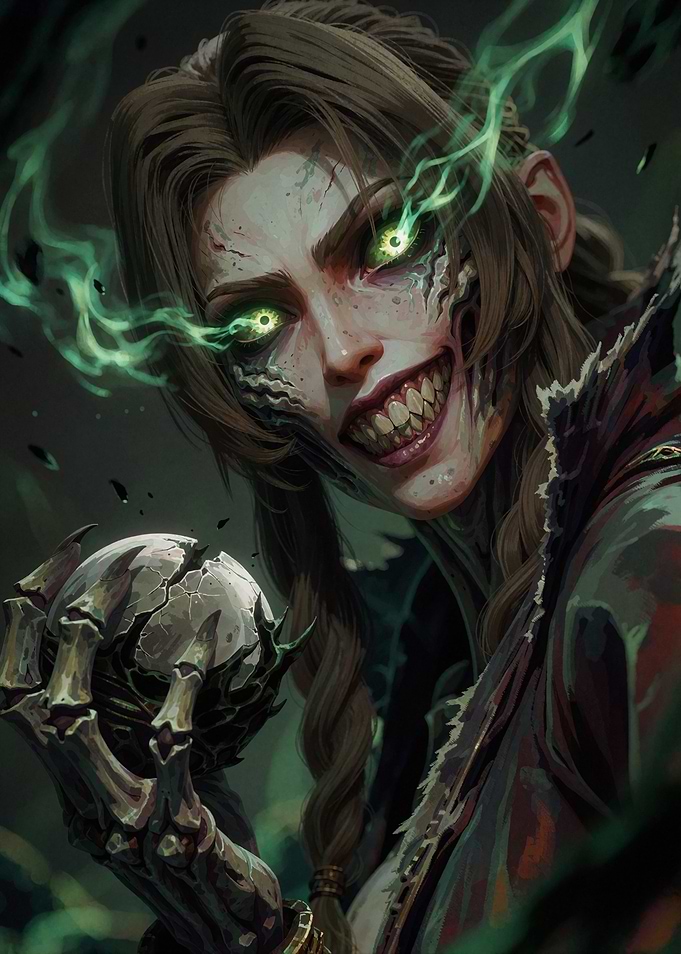 Undead Sorceress with Glowing Green Eyes