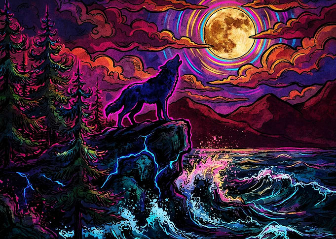 Psychedelic Wolf Moon Art Poster