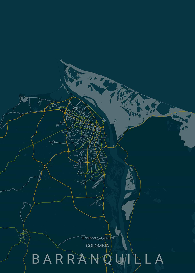 Minimalist Map of Barranquilla Colombia