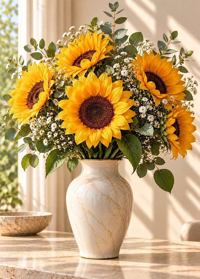 Sunflowers in a Marble Vase