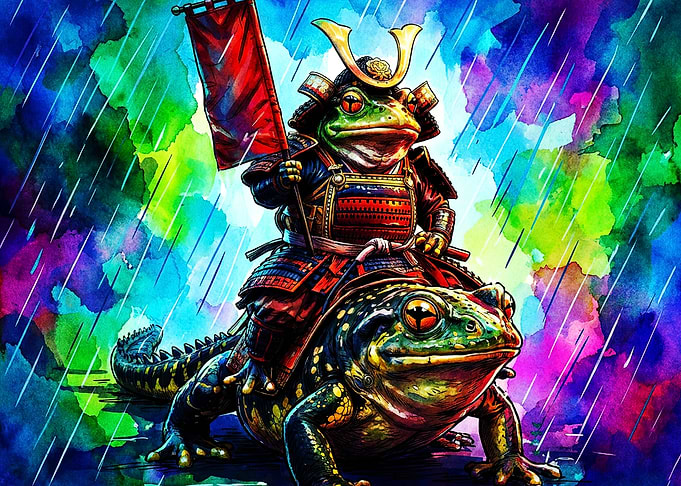 Samurai Frog Frog Mount Watercolor