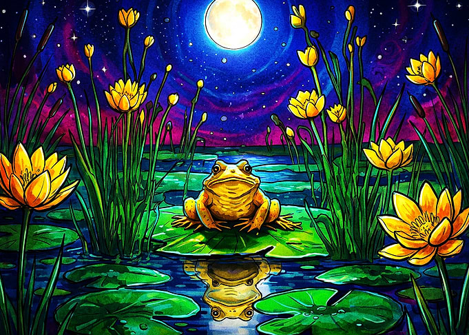 Frog Pond Moon Lily Cosmic Art