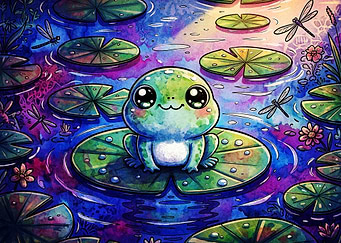Cute Frog Lily Pad Watercolor Art