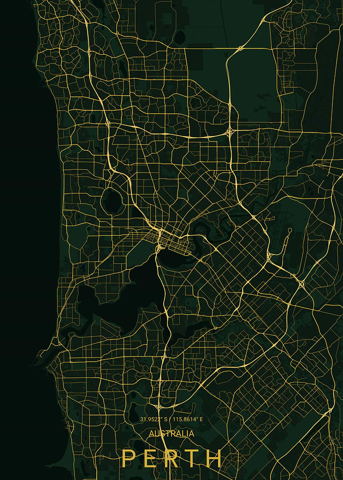 Minimalist Gold and Green Perth Map