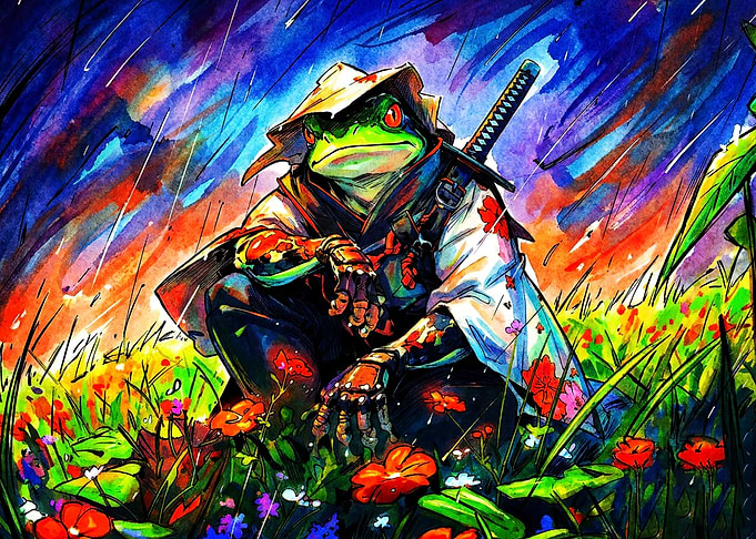 Frog Samurai Warrior Watercolor Art