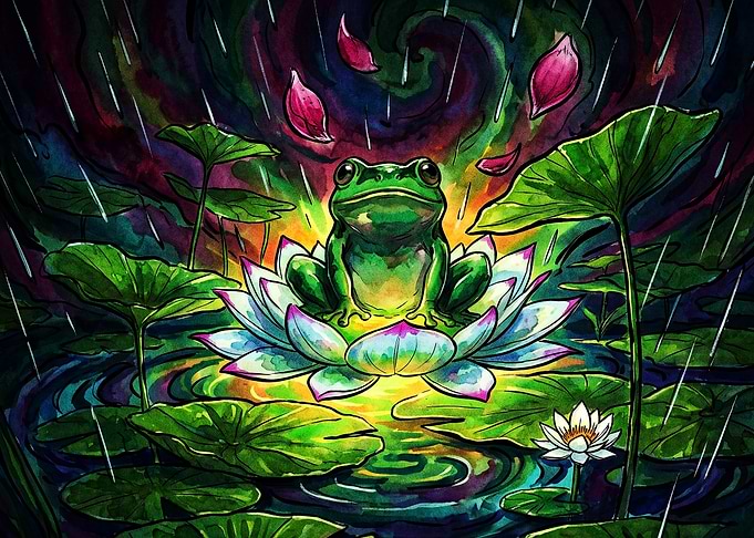 Frog Lotus Pond Fantasy Art Poster