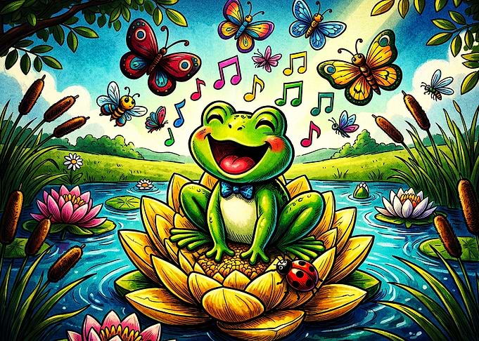 Singing Frog Lily Pad Cute Art