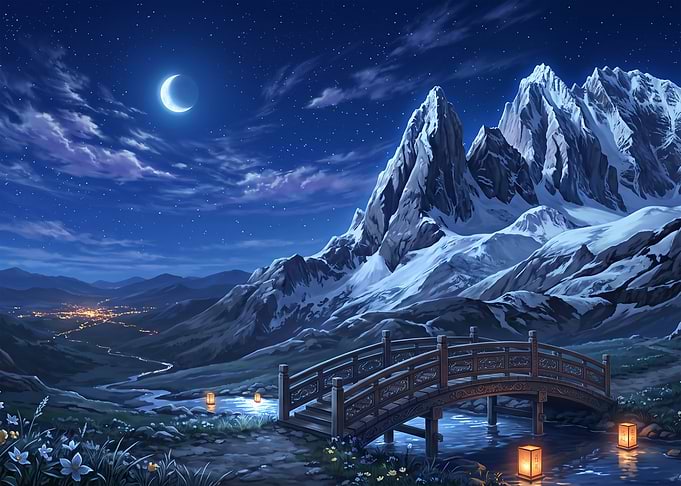 Moonlit Mountain Bridge Landscape