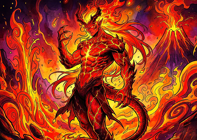 Fire Demon Volcano Fantasy Art