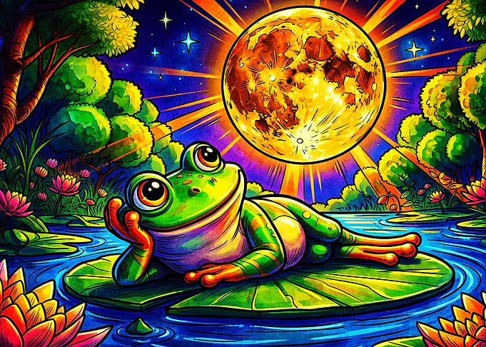 Frog Moon Psychedelic Art Poster