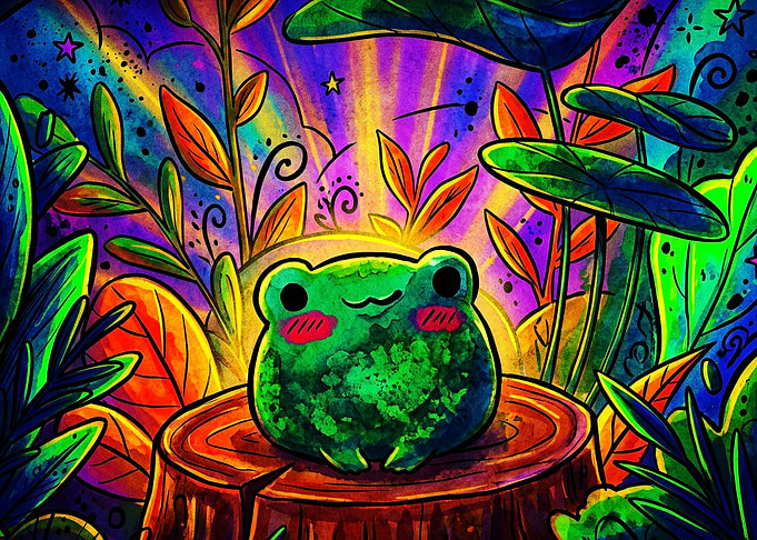 Cute Frog Psychedelic Jungle Art