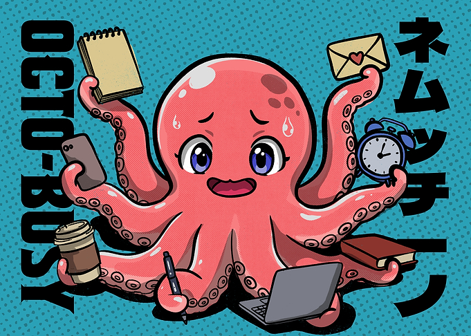 Multitasking Octopus - Funny Retro Vintage Illustration