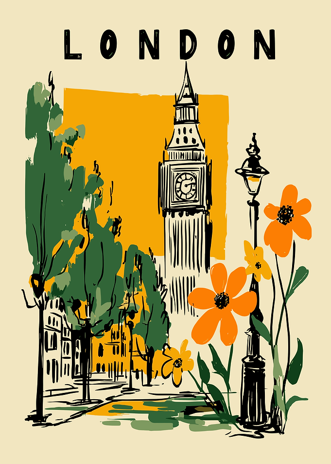 London Big Ben Floral Illustration