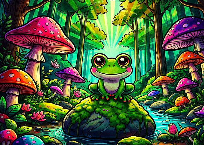 Frog Mushroom Forest Trippy Art