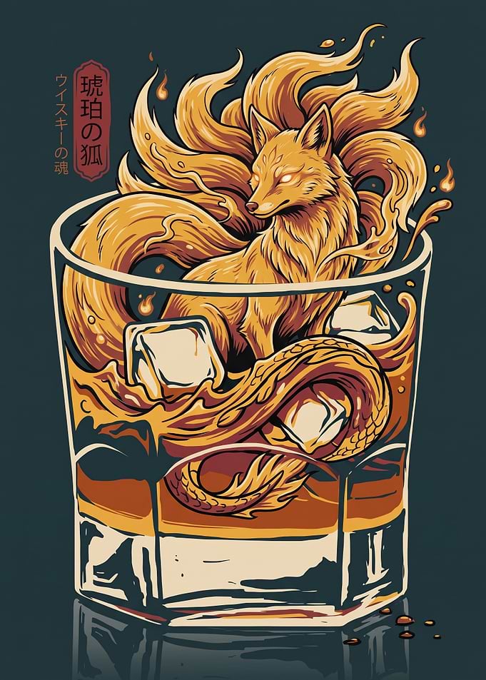 Nine-Tailed Fox in Whiskey Glass