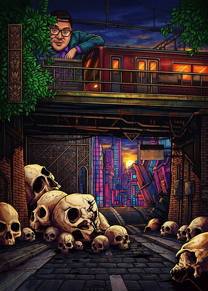 Urban Dystopia Skull Alley Illustration