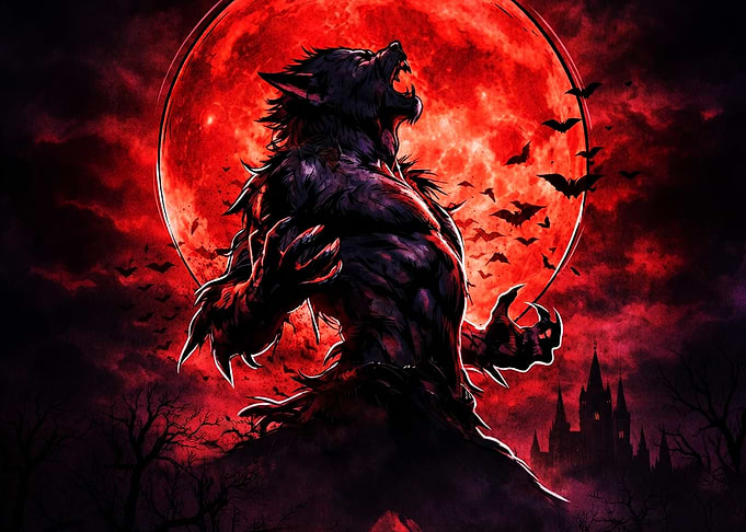 Werewolf Red Moon Gothic Art Poster