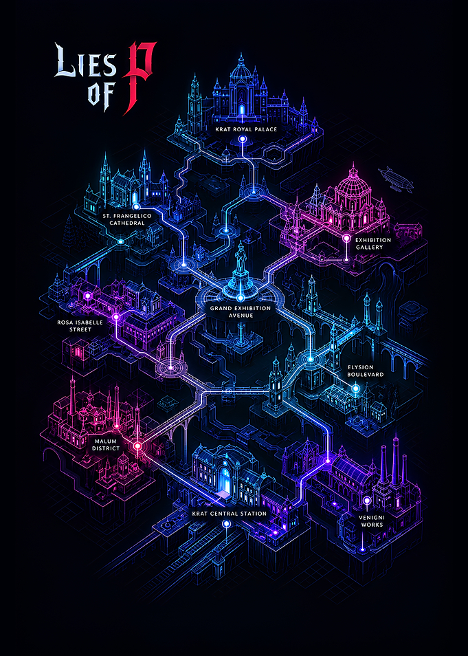 Lies of P City Map Poster